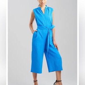 Natori  Textured Jacquard Blue Sleeveless Jumpsuit